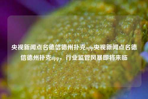 央视新闻点名德信德州扑克app央视新闻点名德信德州扑克app，行业监管风暴即将来临