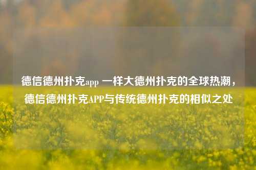 德信德州扑克app 一样大德州扑克的全球热潮，德信德州扑克APP与传统德州扑克的相似之处