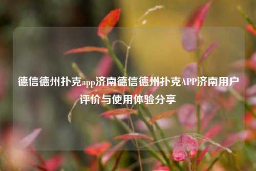 德信德州扑克app济南德信德州扑克APP济南用户评价与使用体验分享