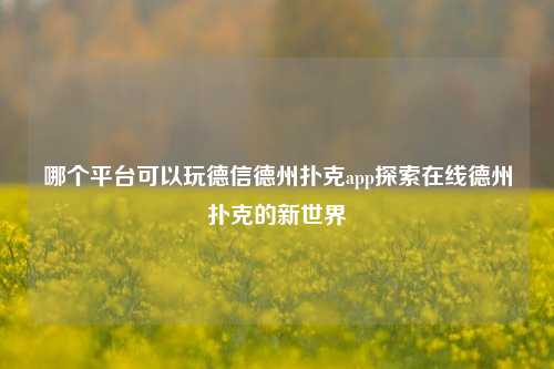 哪个平台可以玩德信德州扑克app探索在线德州扑克的新世界