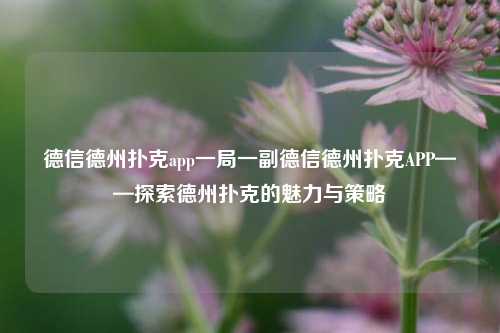 德信德州扑克app一局一副德信德州扑克APP——探索德州扑克的魅力与策略