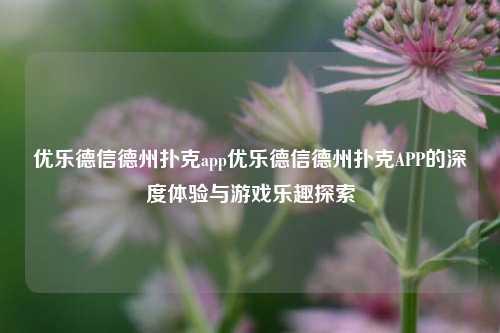 优乐德信德州扑克app优乐德信德州扑克APP的深度体验与游戏乐趣探索