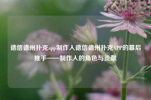 德信德州扑克app制作人德信德州扑克APP的幕后推手——制作人的角色与贡献