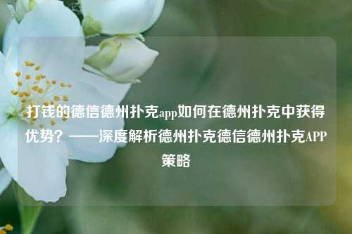 打钱的德信德州扑克app如何在德州扑克中获得优势？——深度解析德州扑克德信德州扑克APP策略
