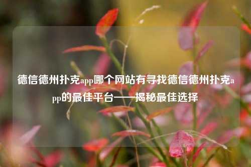 德信德州扑克app哪个网站有寻找德信德州扑克app的最佳平台——揭秘最佳选择