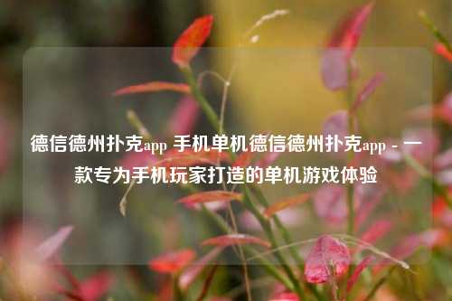 德信德州扑克app 手机单机德信德州扑克app - 一款专为手机玩家打造的单机游戏体验