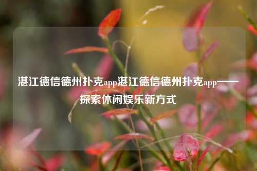 湛江德信德州扑克app湛江德信德州扑克app——探索休闲娱乐新方式