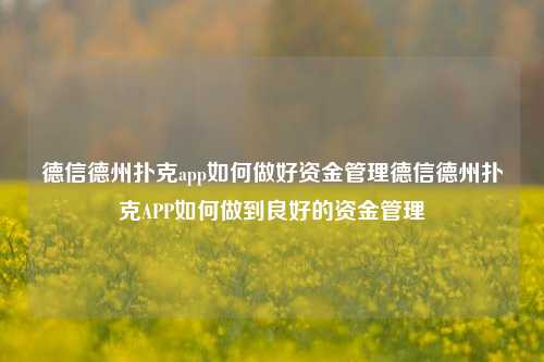 德信德州扑克app如何做好资金管理德信德州扑克APP如何做到良好的资金管理