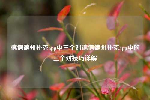 德信德州扑克app中三个对德信德州扑克app中的三个对技巧详解