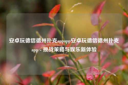 安卓玩德信德州扑克appapp安卓玩德信德州扑克app - 挑战策略与娱乐新体验