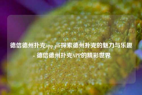 德信德州扑克app pfr探索德州扑克的魅力与乐趣 - 德信德州扑克APP的精彩世界