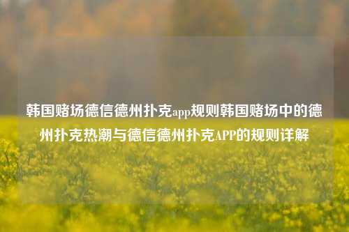 韩国赌场德信德州扑克app规则韩国赌场中的德州扑克热潮与德信德州扑克APP的规则详解
