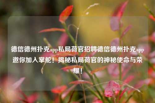 德信德州扑克app私局荷官招聘德信德州扑克app邀你加入掌舵！揭秘私局荷官的神秘使命与荣耀！
