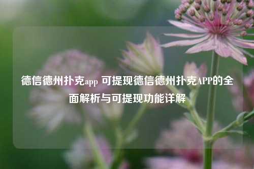 德信德州扑克app 可提现德信德州扑克APP的全面解析与可提现功能详解
