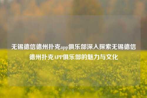 无锡德信德州扑克app俱乐部深入探索无锡德信德州扑克APP俱乐部的魅力与文化