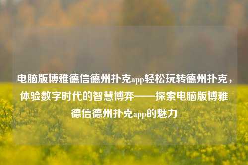 电脑版博雅德信德州扑克app轻松玩转德州扑克，体验数字时代的智慧博弈——探索电脑版博雅德信德州扑克app的魅力