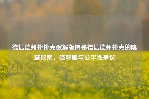 德信德州扑扑克破解版揭秘德信德州扑克的隐藏秘密，破解版与公平性争议