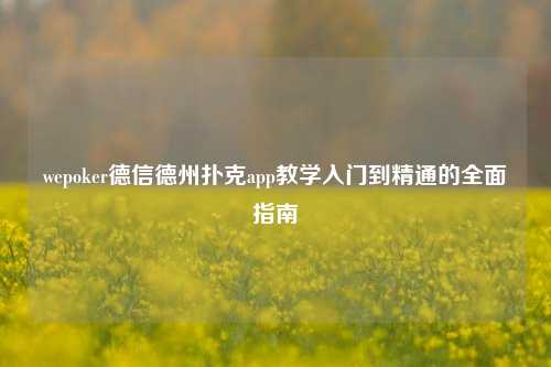 wepoker德信德州扑克app教学入门到精通的全面指南