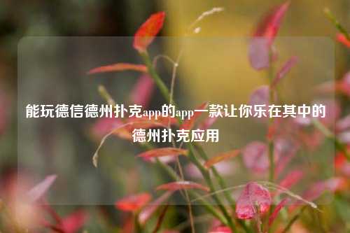 能玩德信德州扑克app的app一款让你乐在其中的德州扑克应用