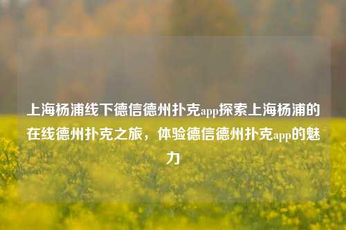 上海杨浦线下德信德州扑克app探索上海杨浦的在线德州扑克之旅，体验德信德州扑克app的魅力