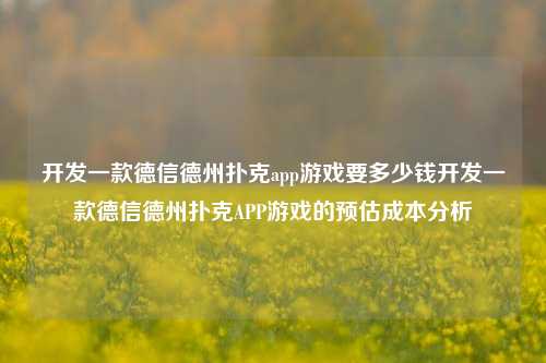 开发一款德信德州扑克app游戏要多少钱开发一款德信德州扑克APP游戏的预估成本分析