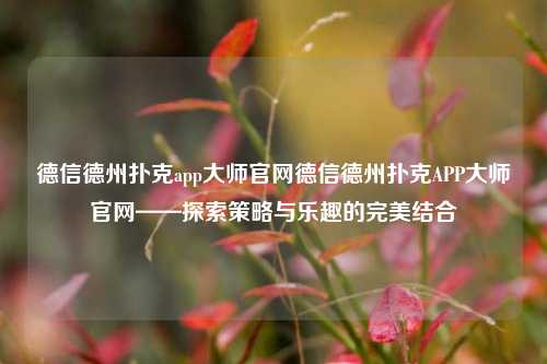 德信德州扑克app大师官网德信德州扑克APP大师官网——探索策略与乐趣的完美结合