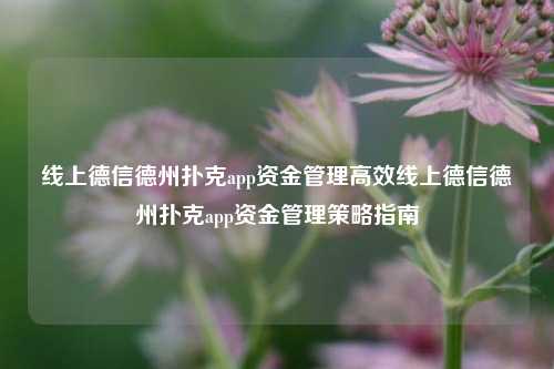 线上德信德州扑克app资金管理高效线上德信德州扑克app资金管理策略指南