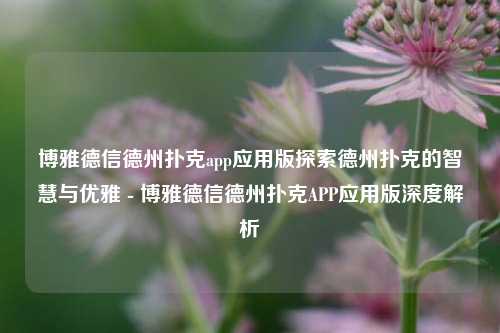 博雅德信德州扑克app应用版探索德州扑克的智慧与优雅 - 博雅德信德州扑克APP应用版深度解析