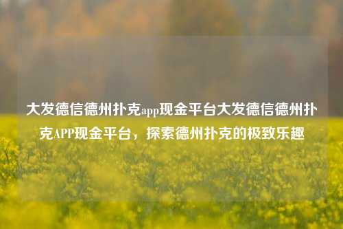 大发德信德州扑克app现金平台大发德信德州扑克APP现金平台，探索德州扑克的极致乐趣