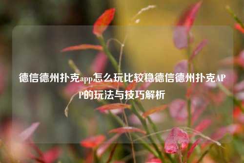 德信德州扑克app怎么玩比较稳德信德州扑克APP的玩法与技巧解析