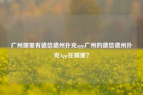 广州哪里有德信德州扑克app广州的德信德州扑克App在哪里？