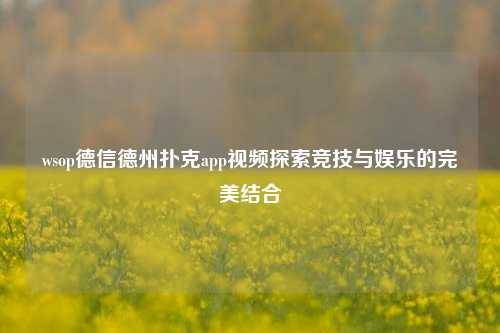 wsop德信德州扑克app视频探索竞技与娱乐的完美结合