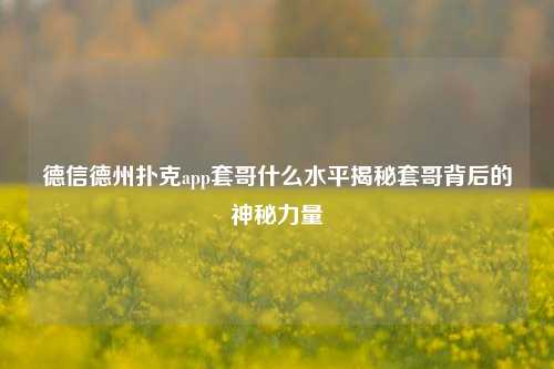 德信德州扑克app套哥什么水平揭秘套哥背后的神秘力量