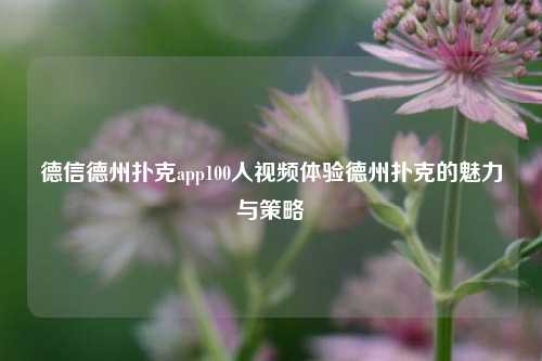 德信德州扑克app100人视频体验德州扑克的魅力与策略