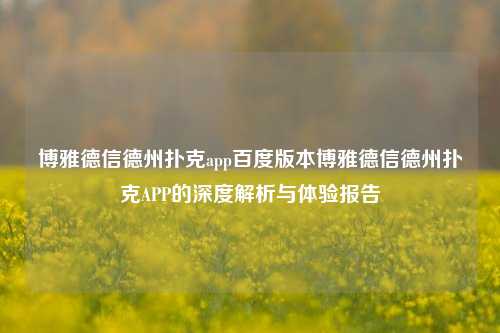 博雅德信德州扑克app百度版本博雅德信德州扑克APP的深度解析与体验报告