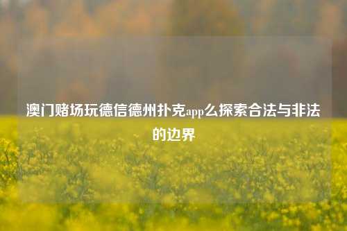 澳门赌场玩德信德州扑克app么探索合法与非法的边界