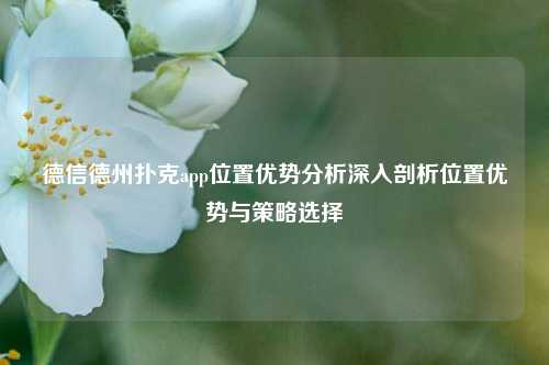 德信德州扑克app位置优势分析深入剖析位置优势与策略选择