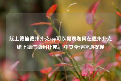 线上德信德州扑克app可以提现如何在德州扑克线上德信德州扑克app中安全便捷地提现