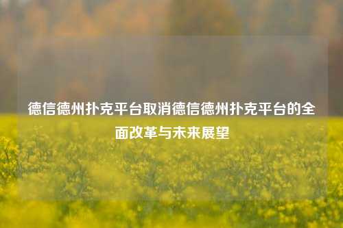 德信德州扑克平台取消德信德州扑克平台的全面改革与未来展望