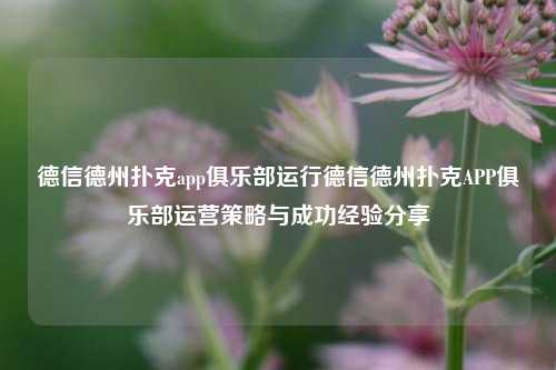 德信德州扑克app俱乐部运行德信德州扑克APP俱乐部运营策略与成功经验分享