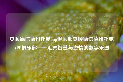 安顺德信德州扑克app俱乐部安顺德信德州扑克APP俱乐部——汇聚智慧与激情的数字乐园
