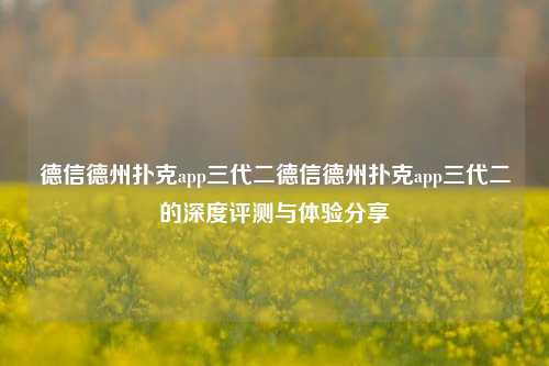 德信德州扑克app三代二德信德州扑克app三代二的深度评测与体验分享