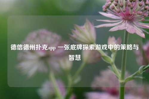 德信德州扑克app 一张底牌探索游戏中的策略与智慧