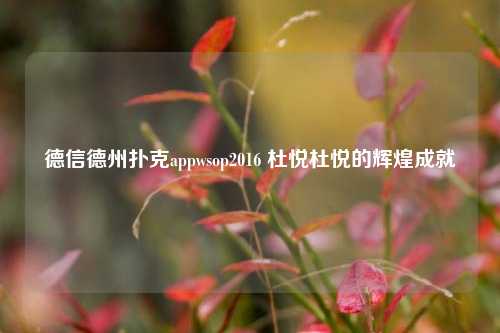 德信德州扑克appwsop2016 杜悦杜悦的辉煌成就