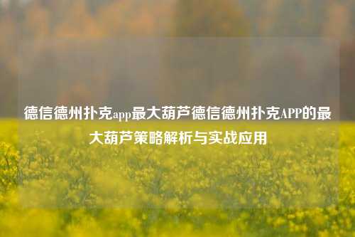德信德州扑克app最大葫芦德信德州扑克APP的最大葫芦策略解析与实战应用
