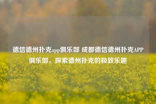 德信德州扑克app俱乐部 成都德信德州扑克APP俱乐部，探索德州扑克的极致乐趣