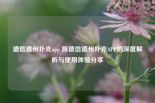 德信德州扑克app 陈德信德州扑克APP的深度解析与使用体验分享