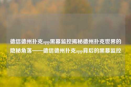 德信德州扑克app黑幕监控揭秘德州扑克世界的隐秘角落——德信德州扑克app背后的黑幕监控