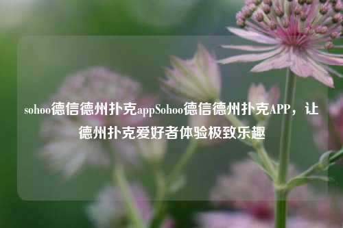 sohoo德信德州扑克appSohoo德信德州扑克APP，让德州扑克爱好者体验极致乐趣