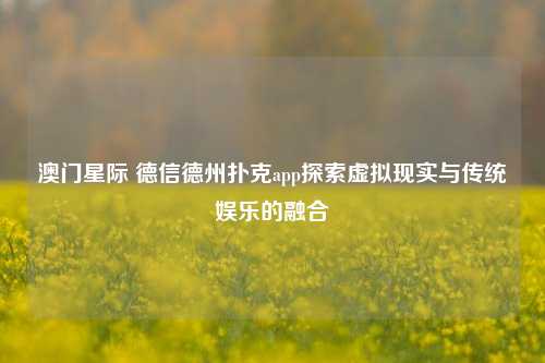 澳门星际 德信德州扑克app探索虚拟现实与传统娱乐的融合